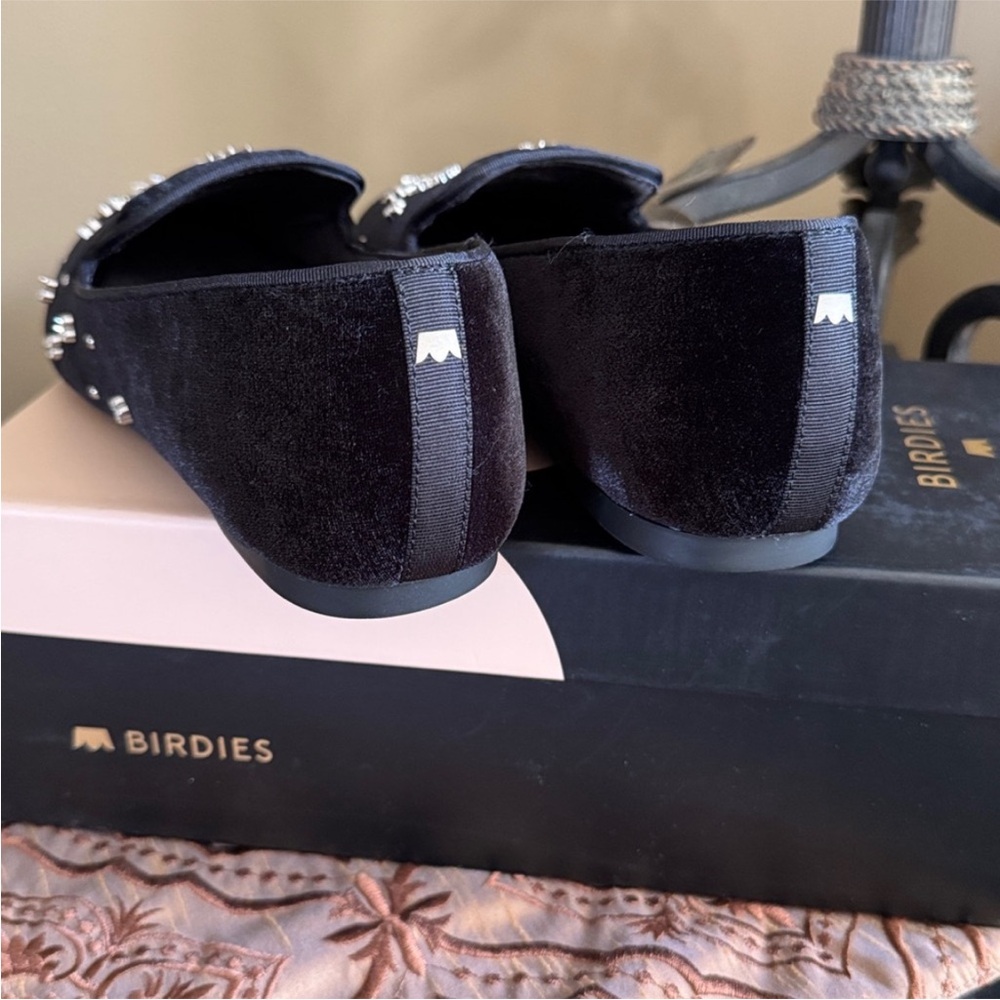 Birdies Women's Black Velvet Loafers with Crystal Embellishments ~ Sz 7.5 - Picture 8 of 16